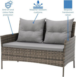 Evre Brown Florence Garden Rattan Furniture Dining Set 4 Piece Seat Sofa Chair Outdoor Wicker Glass Top Table With Cushions - thumbnail 3