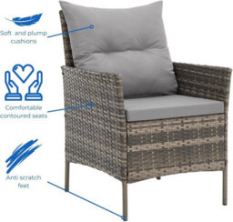 Evre Brown Florence Garden Rattan Furniture Dining Set 4 Piece Seat Sofa Chair Outdoor Wicker Glass Top Table With Cushions - thumbnail 2