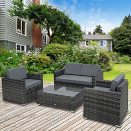 Outsunny 4Pc Rattan Sofa Set Outdoor Coffee Table Chair Wicker Garden Grey - thumbnail 1