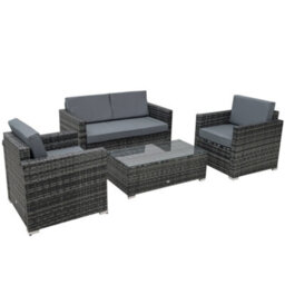 Outsunny 4Pc Rattan Sofa Set Outdoor Coffee Table Chair Wicker Garden Grey - thumbnail 2