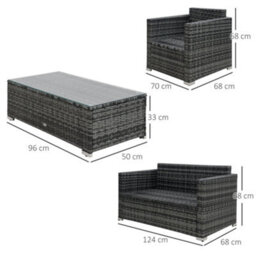 Outsunny 4Pc Rattan Sofa Set Outdoor Coffee Table Chair Wicker Garden Grey - thumbnail 3