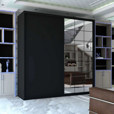 Sliding Wardrobes 4 u LTD Sliding Wardrobes 4U Lustrum Single Mirror Sliding Door Wardrobe - Black 200Cm - image 1