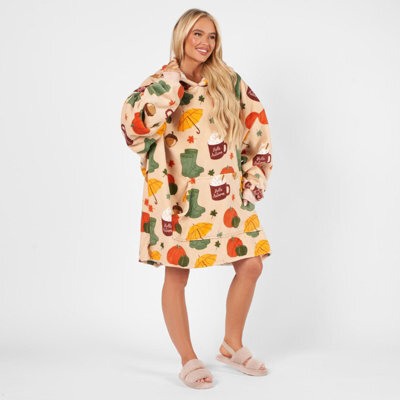 Ohs Autumn Hoodie Blanket Wearable Fleece Soft Throw Oversized Big Warm Jumper - image 1