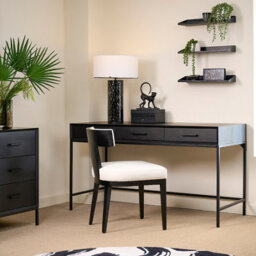 My Furniture Duo Black Desk - Sleek Dressing Table With Gloss Finish And Metal Legs - thumbnail 2