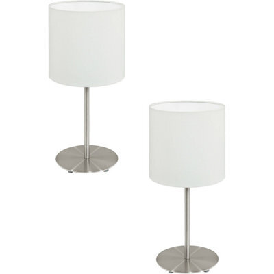 Set Of 2 Modern Satin Nickel Table Lamps With White Fabric Shade - image 1