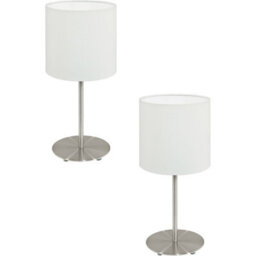 Set Of 2 Modern Satin Nickel Table Lamps With White Fabric Shade