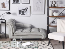 Beliani Left-Hand Chaise Longue Lormont Velvet Light Grey - thumbnail 2
