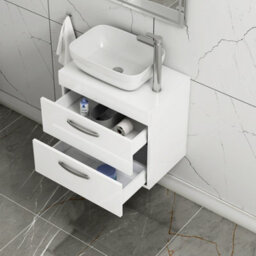 Royal Bathrooms 600mm Wall Hung Vanity Unit 2 Drawer Gloss White & Elva Countertop Basin - thumbnail 3