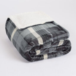 Ohs Winsford Flannel Check Fleece Throw - Grey - thumbnail 3