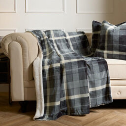Ohs Winsford Flannel Check Fleece Throw - Grey - thumbnail 2