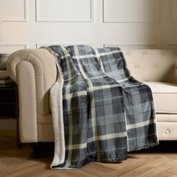 Ohs Winsford Flannel Check Fleece Throw - Grey - thumbnail 1