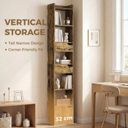 Bookcase Tall Narrow With 5 Tiers Drawers And Cabinet Rustic Brown - thumbnail 5
