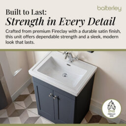 Balterley Swynnerton Traditional Bathroom Floor Standing 2-Door Vanity Unit & Fireclay Basin, Dark Grey, 600mm - thumbnail 4