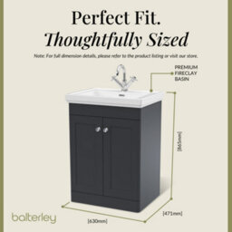 Balterley Swynnerton Traditional Bathroom Floor Standing 2-Door Vanity Unit & Fireclay Basin, Dark Grey, 600mm - thumbnail 5