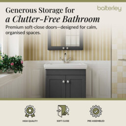 Balterley Swynnerton Traditional Bathroom Floor Standing 2-Door Vanity Unit & Fireclay Basin, Dark Grey, 600mm - thumbnail 3