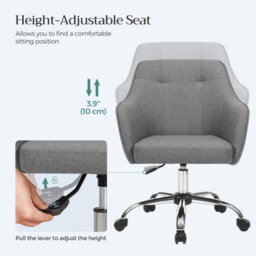 Songmics Office Chair, Swivel Chair, Desk Chair, Makeup Vanity Chair, Adjustable Height, Armrests, For Home Office, Dove Grey - thumbnail 3