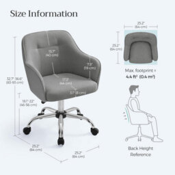 Songmics Office Chair, Swivel Chair, Desk Chair, Makeup Vanity Chair, Adjustable Height, Armrests, For Home Office, Dove Grey - thumbnail 2