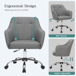 Songmics Office Chair, Swivel Chair, Desk Chair, Makeup Vanity Chair, Adjustable Height, Armrests, For Home Office, Dove Grey - thumbnail 4