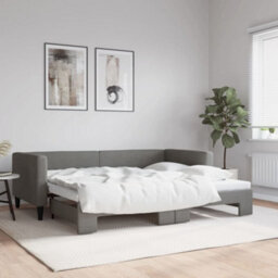 Berkfield Daybed With Trundle Dark Grey 90X190 Cm Fabric - thumbnail 1