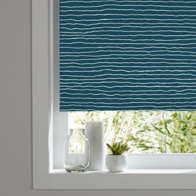 Kitchen & Bathroom Blinds Corded Stripe Print Navy Blackout Roller Blind (W)60Cm (L)180Cm