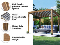Dunster House Pergola With Roof 3M X 2.5M Pressure Treated Wooden Gazebo Shelter Terracube - thumbnail 4
