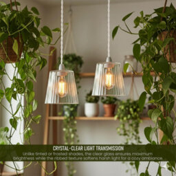 Clear Glass Lamp Shade With E27 Fit, 12Cm Diameter, Modern Vintage Industrial Design For Ceiling And Table Lamps - thumbnail 5