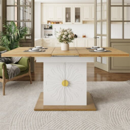 Abrihome Dining Table, Table, Extension Table For Kitchen & Living Room, Wood Veneer With Sun-Relief, Generous Storage Space - thumbnail 9