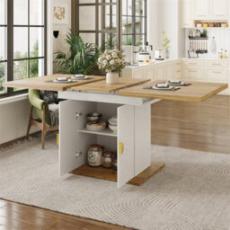 Abrihome Dining Table, Table, Extension Table For Kitchen & Living Room, Wood Veneer With Sun-Relief, Generous Storage Space - thumbnail 8