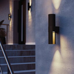Eglo Montelauro Outdoor Led Wall Light, Tri Colour Cct, Ip65 Weatherproof, Black Structured Aluminium - thumbnail 1