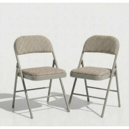 Metal Folding Chair Beige Fabric Foldable Padded Seat For Home Office Chairs New 2 - thumbnail 1