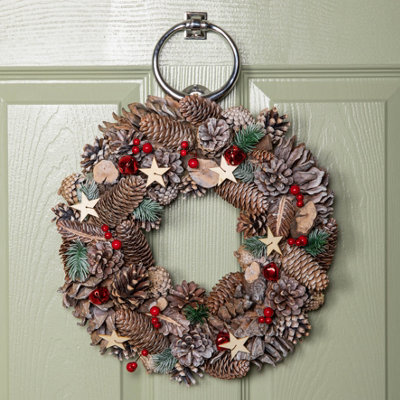 Samuel Alexander 36Cm Frosted Hanging Christmas Wreath With Red Jingle Bells & Wooden Stars - image 1