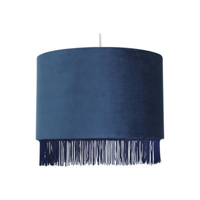 First Choice Lighting Fringed Navy Blue 23Cm Fringed Velvet Pendant Shade - image 1