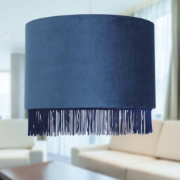 First Choice Lighting Fringed Navy Blue 23Cm Fringed Velvet Pendant Shade - thumbnail 5
