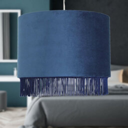 First Choice Lighting Fringed Navy Blue 23Cm Fringed Velvet Pendant Shade - thumbnail 4