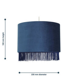 First Choice Lighting Fringed Navy Blue 23Cm Fringed Velvet Pendant Shade - thumbnail 6