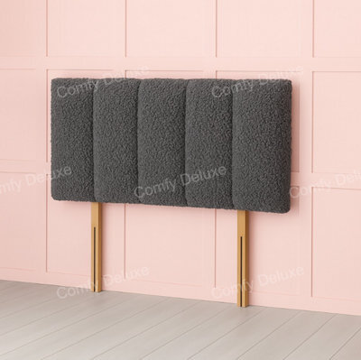 Comfy Deluxe Grey Teddy Boucle 5 Panel Fabric 5Ft Kingsize  Headboard 26Inch