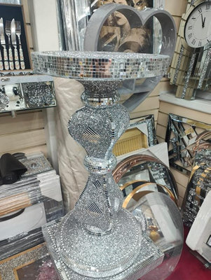 Biznest Full Crushed Jewel Loose Diamond Mirrored Side Table Crystal Sparkle Finish Silver Glitter Modern End Stands 60 X 40 Cm - image 1