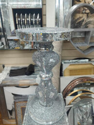 Biznest Full Crushed Jewel Loose Diamond Mirrored Side Table Crystal Sparkle Finish Silver Glitter Modern End Stands 60 X 40 Cm - thumbnail 2
