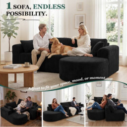 Luckracer Boneless Corner Sofa Couch Cloud Modular Sectional Sofa L Shaped Memory Foam Corduroy 245Cm, Light Facing Chaise Black - thumbnail 5