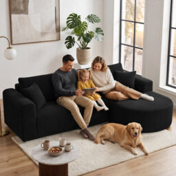 Luckracer Boneless Corner Sofa Couch Cloud Modular Sectional Sofa L Shaped Memory Foam Corduroy 245Cm, Light Facing Chaise Black - thumbnail 2