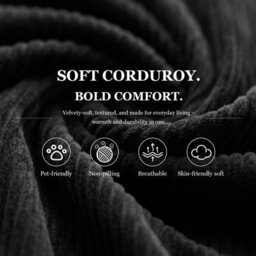 Luckracer Boneless Corner Sofa Couch Cloud Modular Sectional Sofa L Shaped Memory Foam Corduroy 245Cm, Light Facing Chaise Black - thumbnail 6
