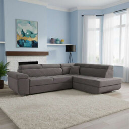 M N Furniture Ltd Modern Plush Velvet Corner Sofa Bed With Adjustable Headrest And Storage (Right Grey)