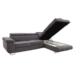 M N Furniture Ltd Modern Plush Velvet Corner Sofa Bed With Adjustable Headrest And Storage (Right Grey) - thumbnail 3
