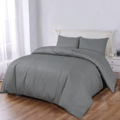 Ameha Plain Duvet Cover Set Soft Microfiber 3Pcs Bedding Quilt King Cover With Matching Pillowcases(Grey, 230 X 220 Cm) - image 1