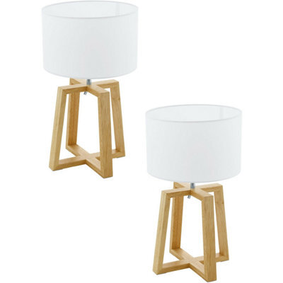 Stylish 2 Pack Natural Chrome Table Desk Lamps With White Fabric Shade - image 1