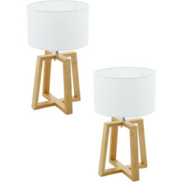Stylish 2 Pack Natural Chrome Table Desk Lamps With White Fabric Shade - thumbnail 1