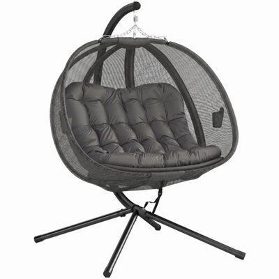 Double Hanging Egg Chair Folding Swing Hammock W/ Cushion, Indoor Outdoor Grey - image 1