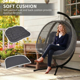Double Hanging Egg Chair Folding Swing Hammock W/ Cushion, Indoor Outdoor Grey - thumbnail 4