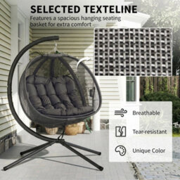 Double Hanging Egg Chair Folding Swing Hammock W/ Cushion, Indoor Outdoor Grey - thumbnail 3