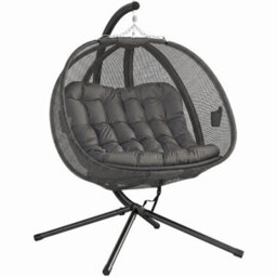 Double Hanging Egg Chair Folding Swing Hammock W/ Cushion, Indoor Outdoor Grey